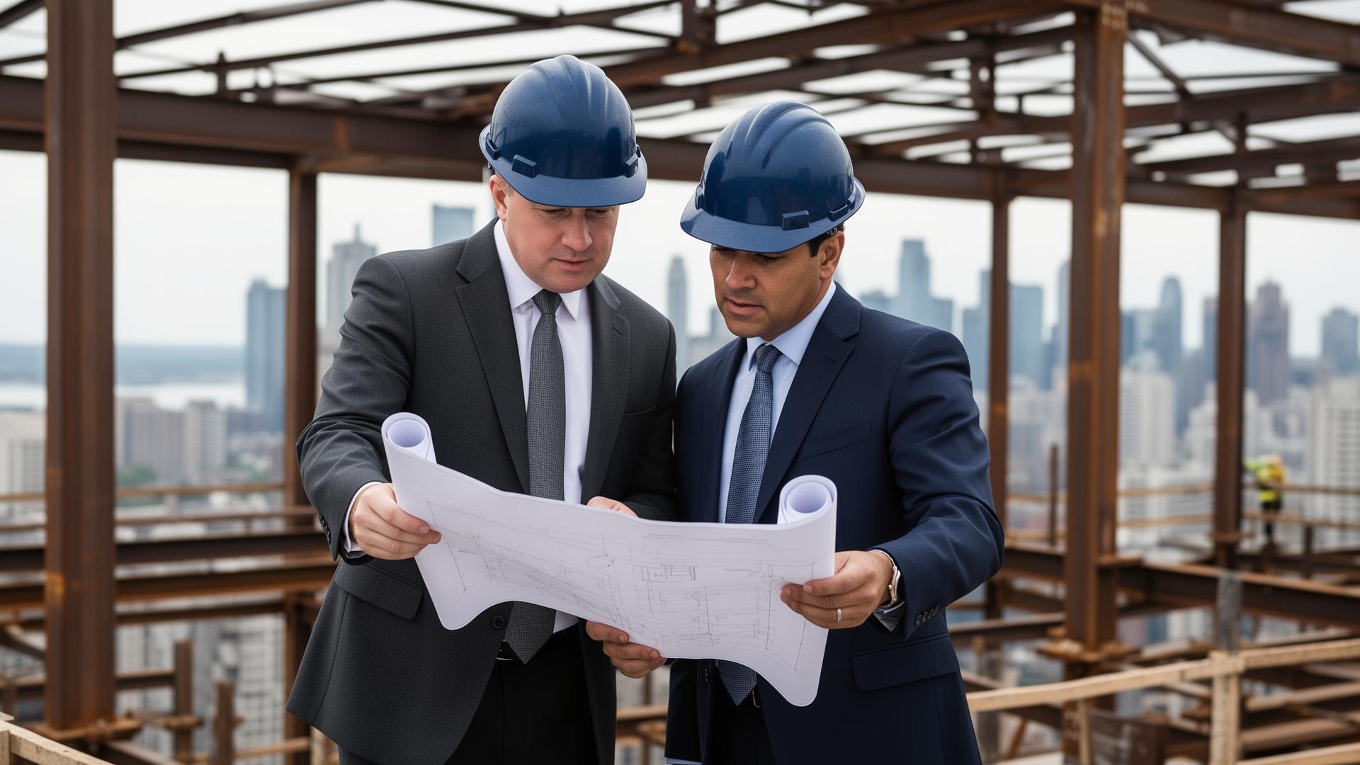 Senior advisors reviewing project plans on site